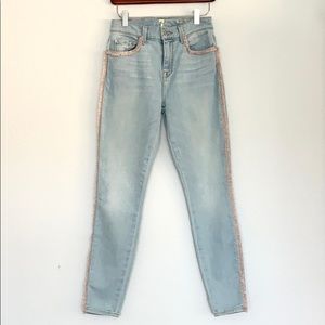 7 FAM High Waist Ankle Skinny Rainbow Fringe Jeans